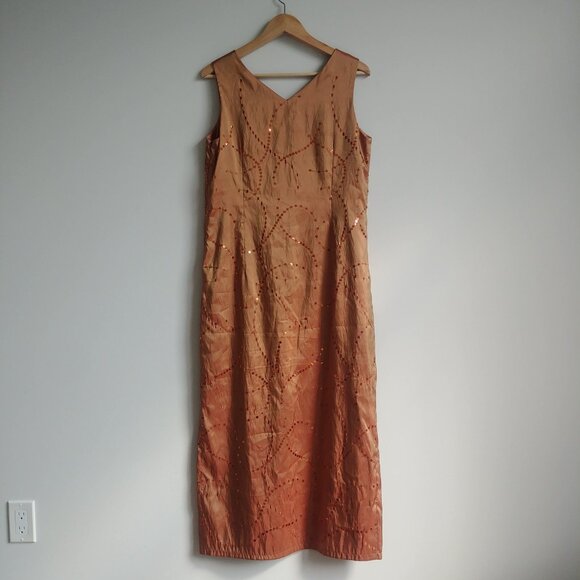 John Bentley iridescent orange midi maxi long sleeveless dress sequins 12 - Picture 8 of 16